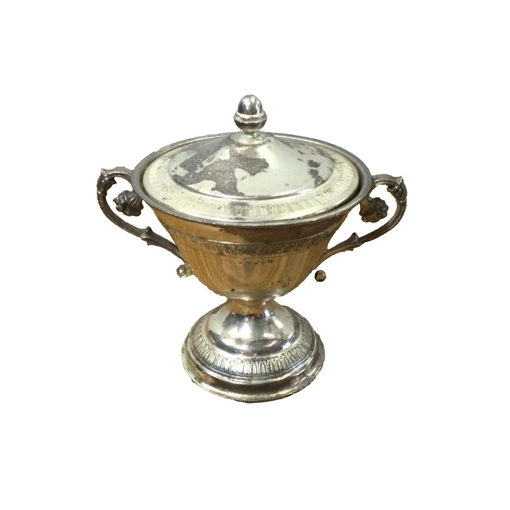 Vintage Bologna Silverplate Sugar Bowl w/ Lid Handles Italy Made Confetti Door